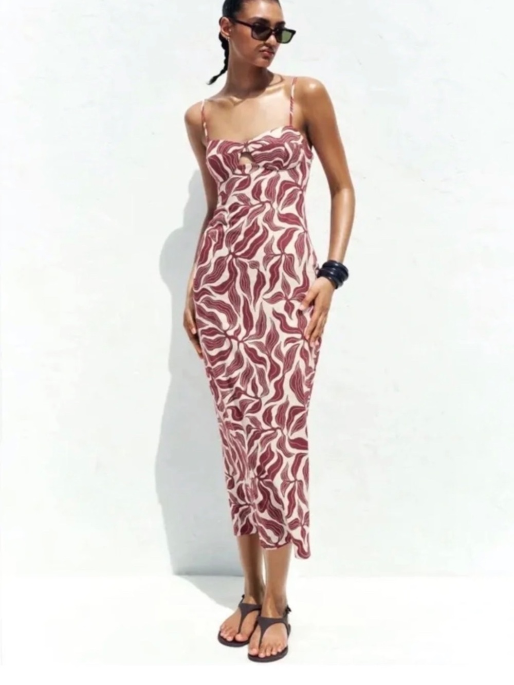 Zara PRINTED RUSTIC LINEN MIDI DRESS - Picture 5 of 5
